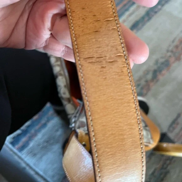 Coach Brown and Tan Signature Tote Bag, Vintage leather strap and bottom. - Picture 7 of 7